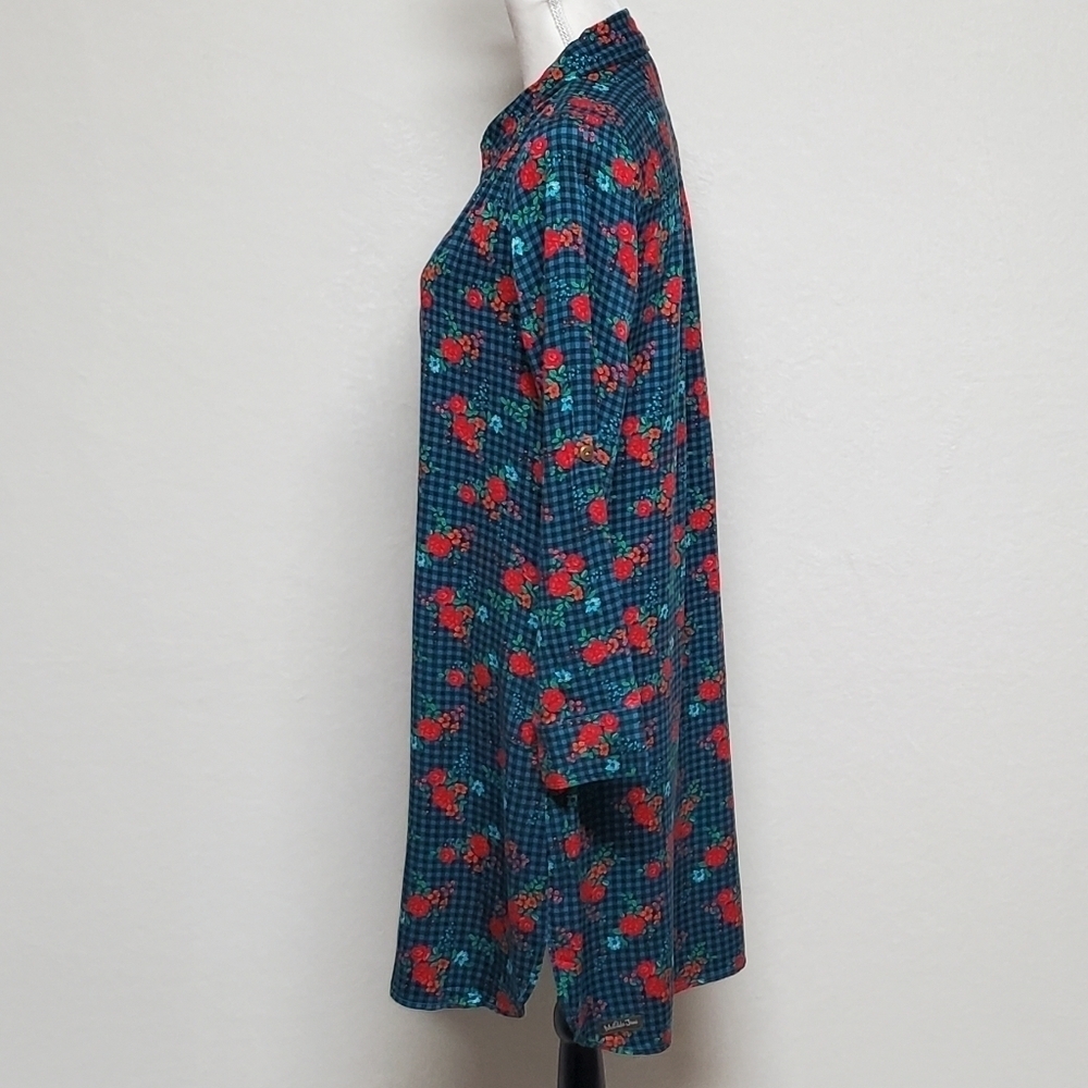 MATILDA Jane Fa La La Blue Plaid Red Rose Floral Button Up Midi Dress XS - Picture 6 of 14